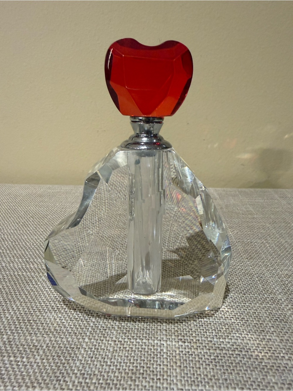 Oleg Cassini Faceted Crystal & Ruby Red Heart Perfume Bottle